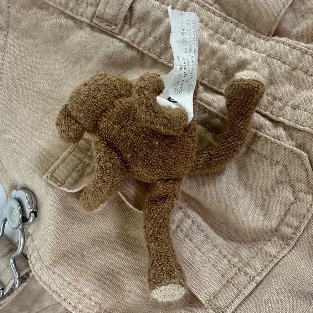 VTG Gymboree Monkey Pocket Pal‎ Tan Khaki Shorts Shortalls Overalls 6-9 months